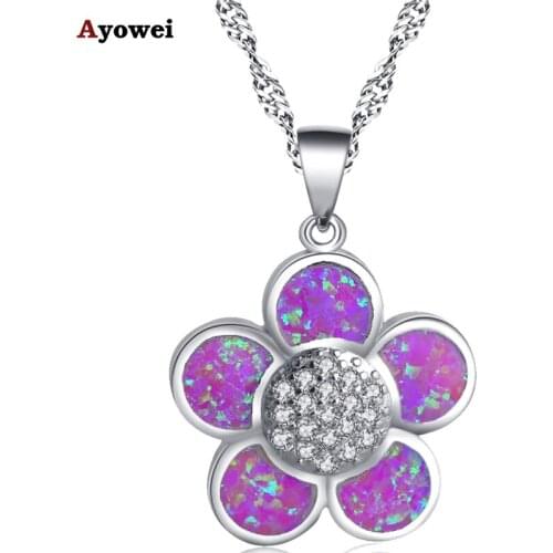 Ayowei Amazing Fantastic creature pink fire opal silver plated pendant necklaces for women Fashion jewelry OP767A