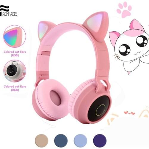 Wireless Bluetooth 5.0 Headset Cat Ears Shape With Led And Noise Canceling Unicorn Headphones Function Kid Class Headset