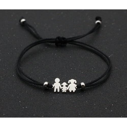 Couples Bracelet Stainless Steel Family Dad Mom Daughter Lucky Red String Rope Charm Bracelets for Women Men Child Gift