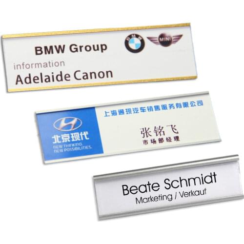 DEZHI Name Badge Wholesaler Brooch/Magnets Metal Name Plate Badge Fastener Brooch Holder Card Name Tag 70*23mm