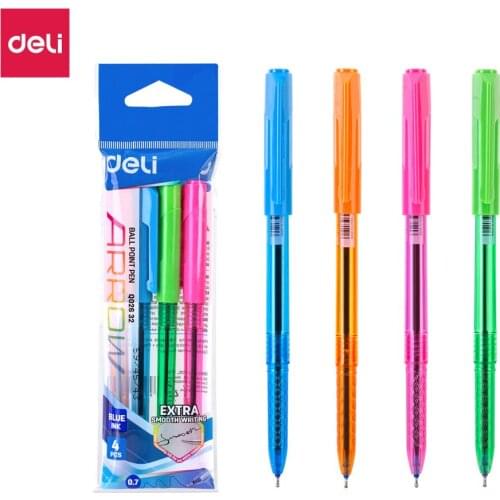 DELI Ball Point Pen 4Pcs/Bag Color Ballpoint Pen smooth writing Mini tip 0.7mm