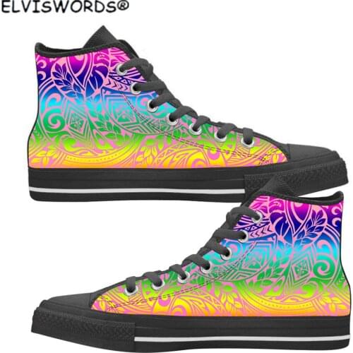 ELVISWORDS Hawaiian Tribal Pattern Comfortable High Style Canvas for Woman Classic Ladies Sneakers Vulcanized Flats Shoes