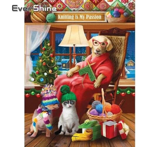 EverShine Diamond Mosaic Dog Rhinestones Art Kits Diamond Painting Cartoon Cross Stitch Needlework Christmas Decoration Gift