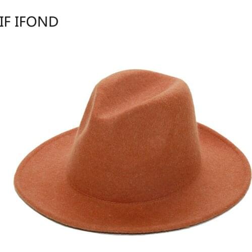 2021 Autumn Winter 100% Wool Felt Fedora Hat Vintage Wide Brim Man/Women Top Jazz Cap Party Formal Cap