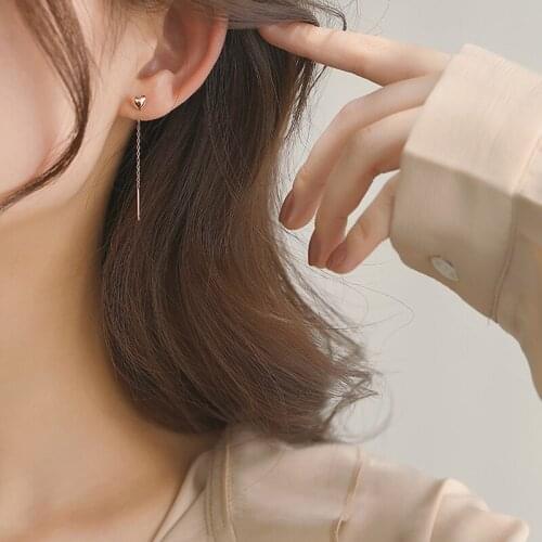 Fine Rose Golden Jewelry Fashion Simple Heart Ear Line For Women Wedding Party Romantic Unusual Drop Earrings Best Birthday Gift