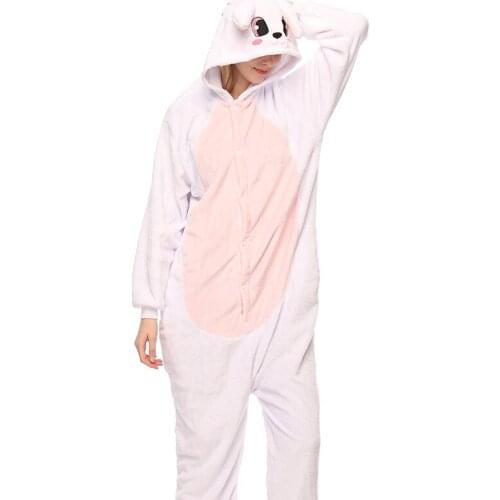 Rabbit Kigurumi Onesie Adult Women Animal Pajamas Suit Flannel Warm Soft Sleepwear Onepiece Winter Warm Pijama Cosplay