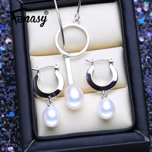 FENASY 925 Sterling Silver Jewelry Sets Natural Pearl Drop Earrings Custom Necklace Luxury Pendant Chain Necklaces For Women