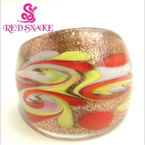 RED SNAKE Fashion Ring Handmade golden sand with red cloud drawing Murano Glass Rings