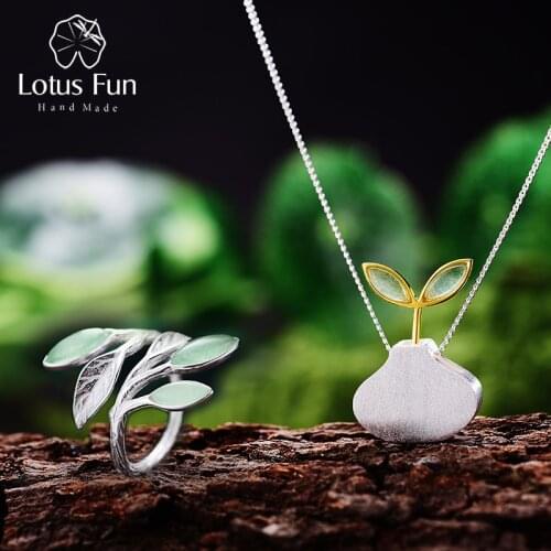 Lotus Fun Real 925 Sterling Silver Natural Stone Creative Handmade Fine Jewelry Spring in the Air Leaves Jewelry Set Women