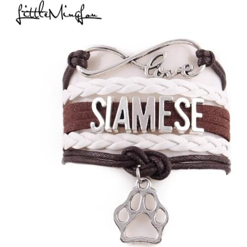 Little MingLou 4 colors Infinity love Siamese cat Bracelet pet paw Charm leather wrap men bracelets & bangles for Women jewelry