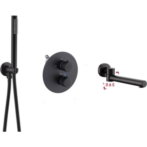 Matte black Thermostatic Spout Bathtub Faucet Wall Mounted Bathroom Basin Mixer Hand Shower Head Bath & Shower Faucet BF410