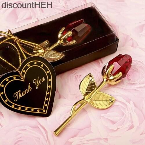 Mini Crystal Rose Flower Artificial Crystal Rose With Metal Rod Flower Branch New Year Wedding Party Favors Valentines Day Gift