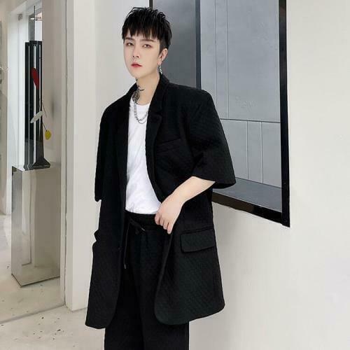 Mens Fashion Summer Lapel Short Sleeve Loose Suit Coats Casual Loose C159