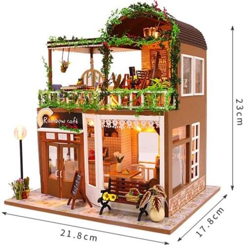 Unfinished Kids 1:24 Wooden Dollhouse Kit Sweet The Rainbow Coffee Music Box