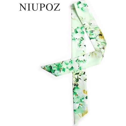 New Twill Emulation Silk Small Women Fashion Geranium Bag Scarf Hair Bags Handle Tie Multifunction Ribbon Long Scarf