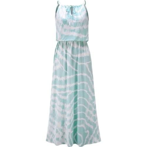 2021 New Sale Spring Summer Fashion Sexy High-waist Irregular Medium-length Tie-dyed Pleated Sling Dress Women
