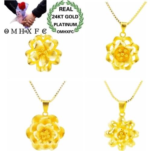 OMHXFC Wholesale European Fashion Hot Woman Girl Party Birthday Wedding Gift Vintage Hollow Flower 24KT Gold Pendant Charm PN283