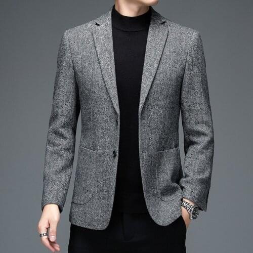 2021 Autumn Winter Solid Color Mens Blazers British Style Business Casual Suit Jackets Slim Fit Social Party Tuxedo Dress Coats