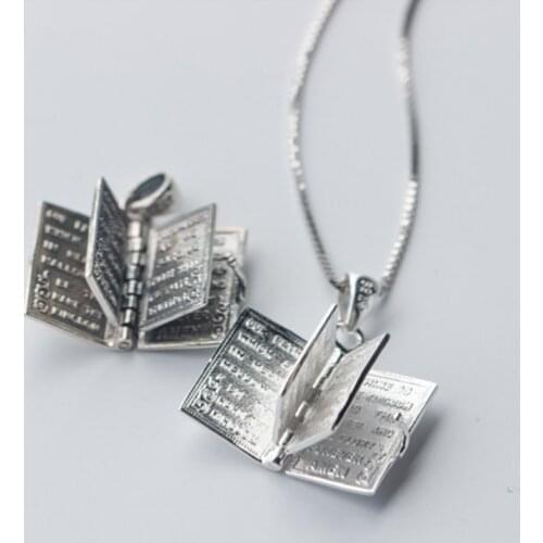 925 Sterling Silver Holy Bible Book Locket Necklace Pendant Openable Women Men Jewelry Gifts Women Sweater Necklaces