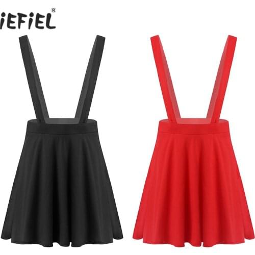 Kids Girls Suspender Skirt Pure Color Slight Elastic Waistband Adjustable Straps Skirt A-line Casual Party Skirts Girls Clothing
