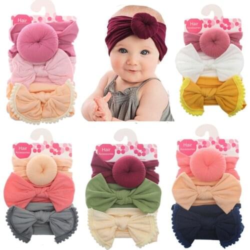 3 Pcs/Set Nylon Turban Baby Headband Soft Elastic Bows Knotted Newborn Baby Girl Headbands Hair Accessories Free Shipping