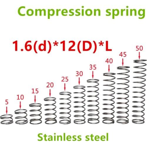 20pcs 1.6*12*(10/15/20/25/30/35/40/45/50) Stainless steel Series small spot spring wire compression pressure springs