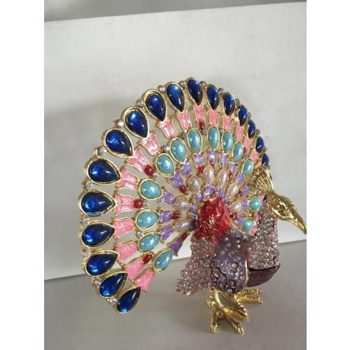 Mrc Swarovski Cubic Zirconia Mixed Color Peacock Figure Jewelry Box