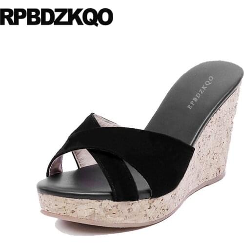 Leather Designer Slides Women 2021 Ladies Chinese Beach Slippers Platform Sandals Plain Wedge Fashion Suede Cork Fabric Shoes