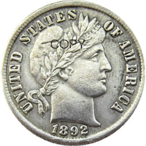 US Barber Dime 1892 P/S/O Silver Plated Copy Coins
