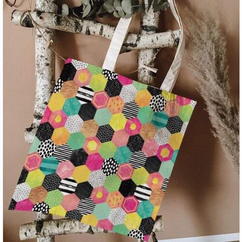 Geometric Abstract Storage Bags Round Landscape Pattern Travel Bag Fashion Large Capacity Ladies Canvas Tote Bag Shopping Bags