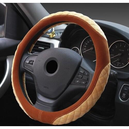 Universal Steering-wheel Warm Soft Plush Car Steering Wheel Covers Winter Brown For wood grain Car Interior Accessories
