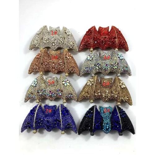 Female Gold/Silver/Red/Blue Color Rhinestone Bat Animal Evening Bags Clutches Bags For Wedding Party Cocktail Clutch Purse Bags