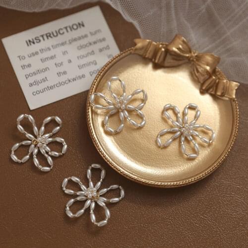2pcs Korean crystal pearl pendant braided petal flower Earrings for Women temperament earrings female DIY jewelry accessories