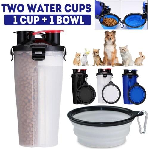 2 In 1 Pet Water Bottle 2 In 1 Treat Portable Dispenser 2 In 1 Puppy Portable Food Water Feeder Cup Folding Treat Portable