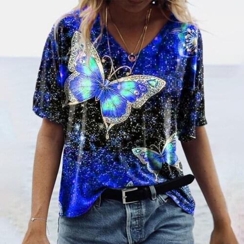 2021 Novelty Butterfly Printed t shirt woman Loose V Neck tshirts Bohe Short sleeve fashion Comfort tops summer women t-shirt