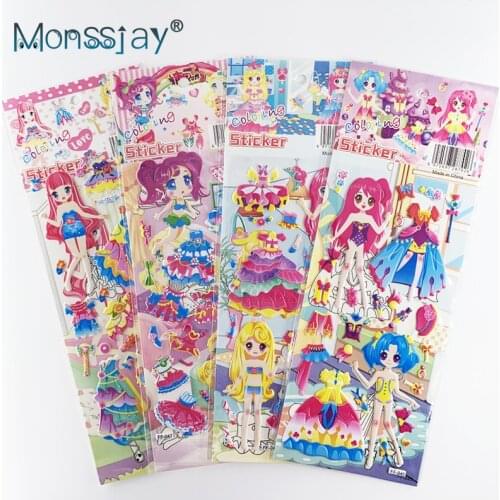 4 Sheets/set cute dress up girl sticker for girls cartoon lovely DIY 3D bubble foam stickers kids gift