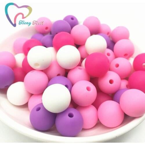 Teeny Teeth 50PCS Girls Colors Combo Silicone Round Dia 12-15 MM Loose Beads,Silicone Round Teething Loose Beads,Combo Beads