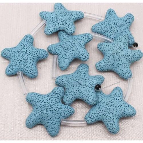 37mm Blue Volcanic Lave Stone Star-Fish Shape loose beads 15",Min.Order $10,we provide mixed wholesale for all items