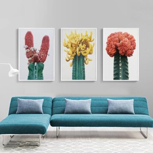 Flower And Cactus Nordic Canvas Painting Colorful Desert Plant Art Poster Print Wall Picture Home Living Room Mural Decoration