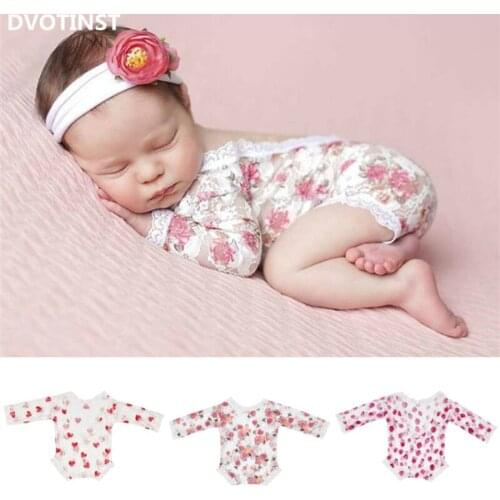 Dvotinst Newborn Photography Props Baby Girl Floral Lace Outfit Open Back Romper Fotografia Accessories Studio Shoots Photo Prop
