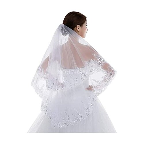 Wedding Lace Veil Sparkle Hip Length Veil 2 Tier Soft Tulle Bridal Veils with Comb 2022