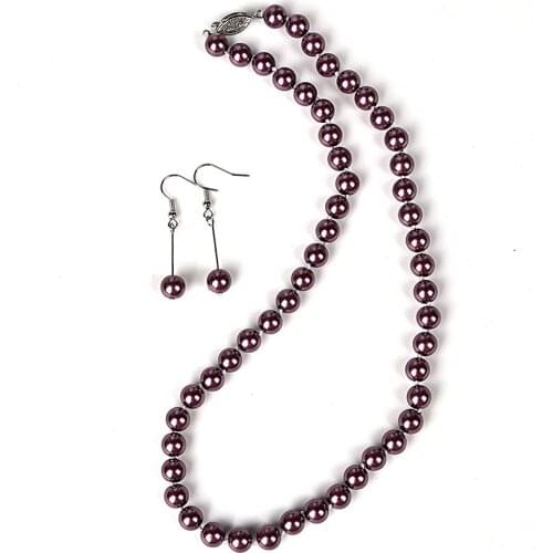 Indigo Brown bead candy jewelry Synthesis pearl necklace and earrings can be given to friends and family