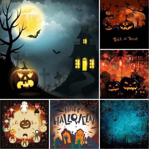 Halloween Thriller Night Backdrop Trick or Treat Pumpkin Bat Background Photography Halloween Party Decoration Photo Booth