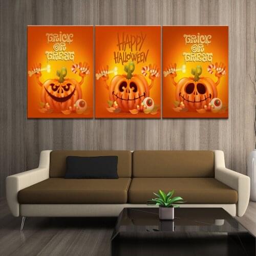 Art HD print 3 piece canvas painting Halloween pumpkin posters wall art pictures for living room home decorarion wholesale