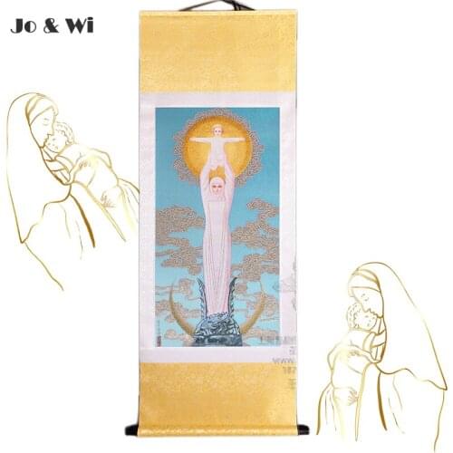 Dawn Our Lady of Sheshan Painting Gold Brocade Print La Virgin Mary Catholic Holy Land Wood Hanging Rod Home Decoration Maria Je