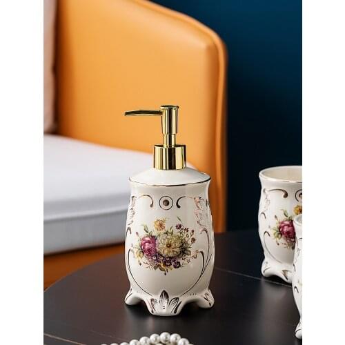 Ceramic Bathroom Set Liquid Soap Dispenser/Dish Toothbrush Holder Gargle Cup Marry Birthday Presents 5 Piece Set Rose Finished