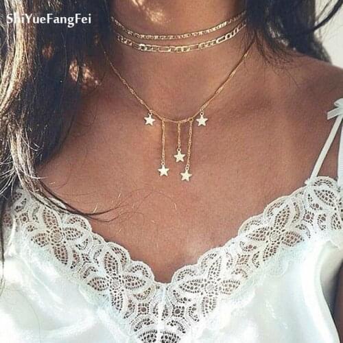 Metal gold multiple star pendant necklace womens r beads clavicle chain bracelet bohemian fashion jewelry accessories