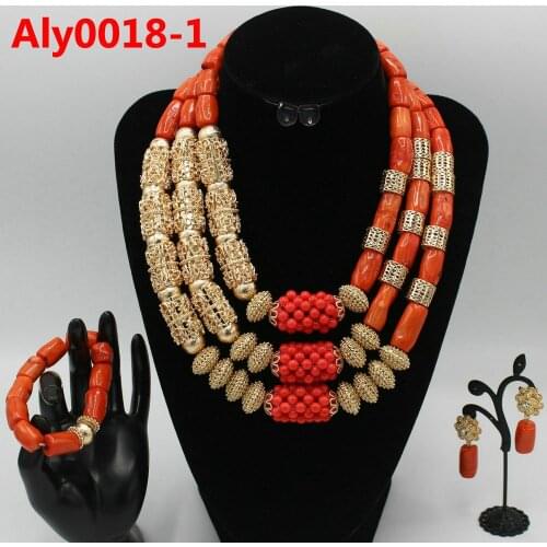 Fashion Women Coral African Beads Jewelry Sets Nigerian Wedding Party Costume Jewellery Set Aly0018-1