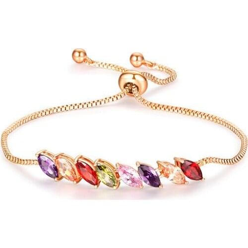 New Fashion Luxury Rainbow Zirconia Bracelet Simple Single Row Adjustable Rose Gold Silver Color Bracelets For Couples