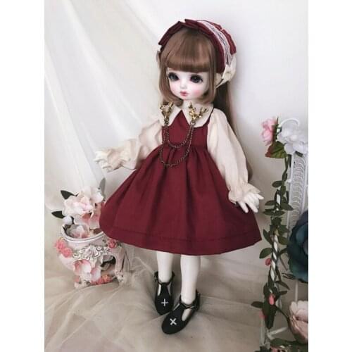 Kawaii BJD clothes red doll dress for 1/6 1/4 BJD 1/6 Blyth doll accessories BJD dress including hair decoration and pendant